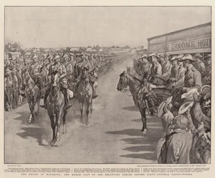 Die Entlastung von Mafeking, der Vorbeimarsch der Entlastungstruppen vor Generalleutnant Baden-Powell